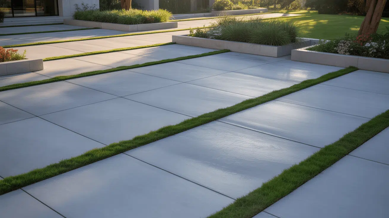 driveways with green borders or planters