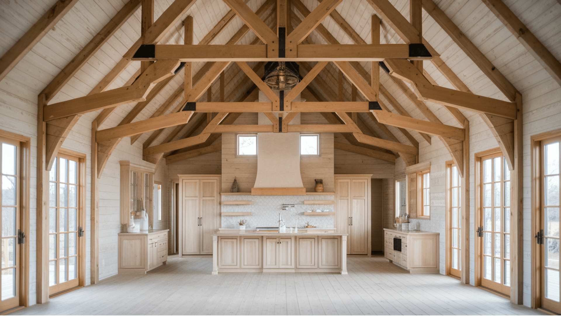 exposed wood beams for true barndominium character
