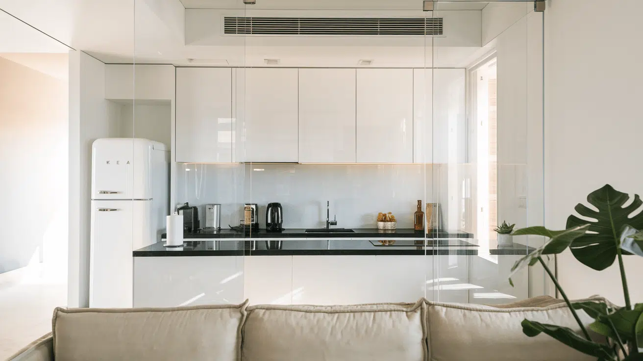 glass partitions kitchen