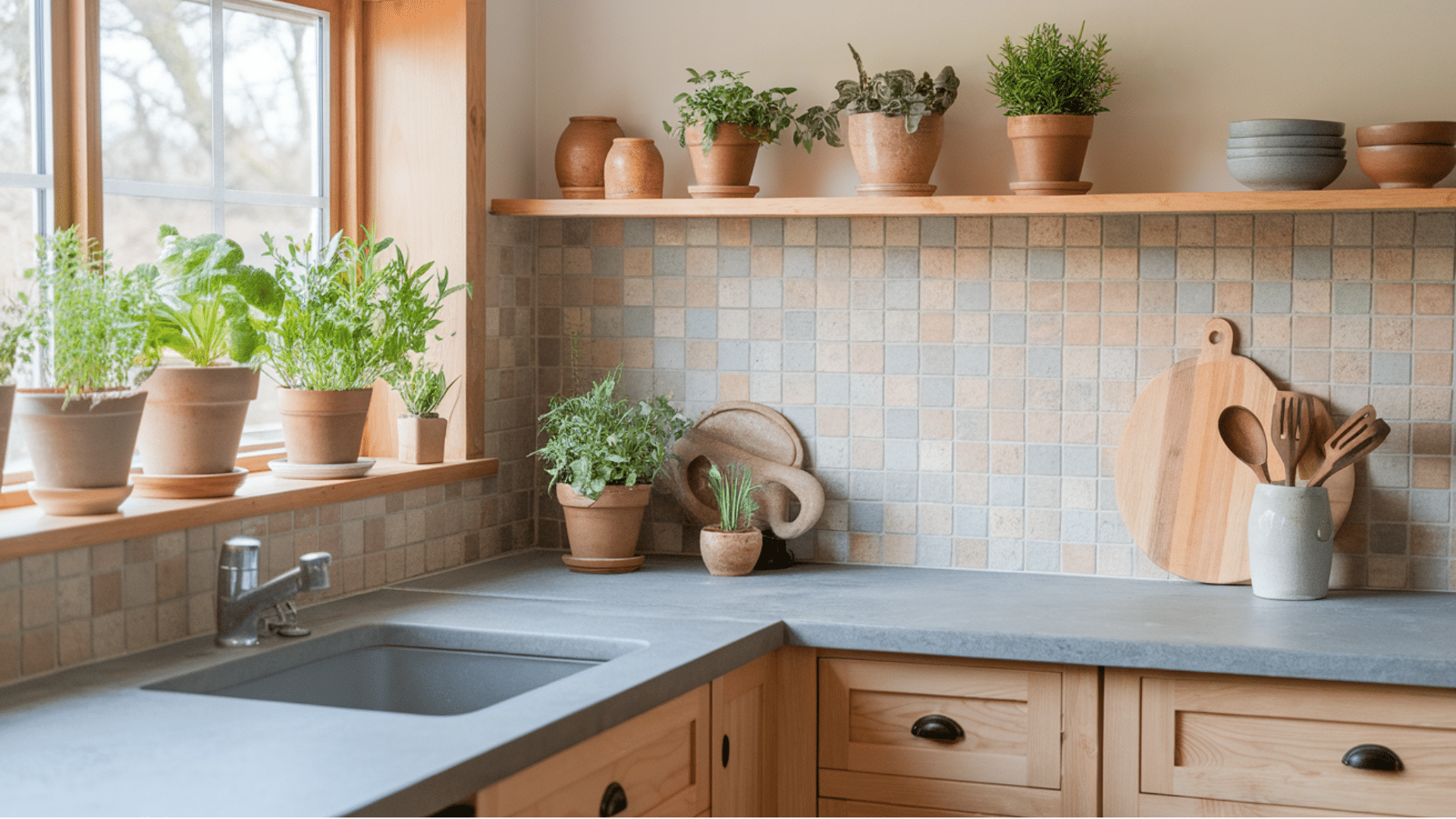 greenery filled kitchen for a softer natural feel