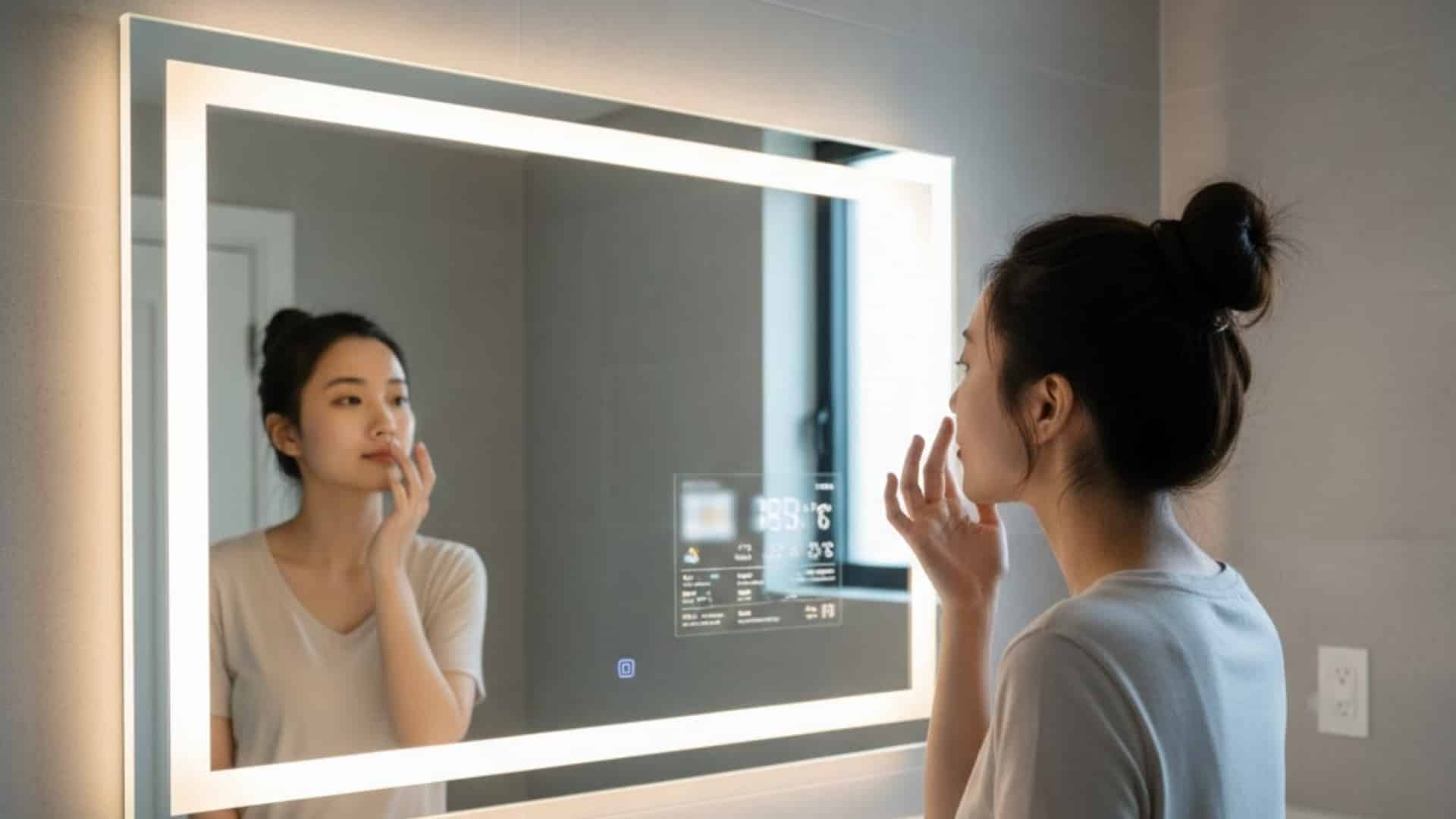 intelligent mirrors with led displays anti fog and health monitoring