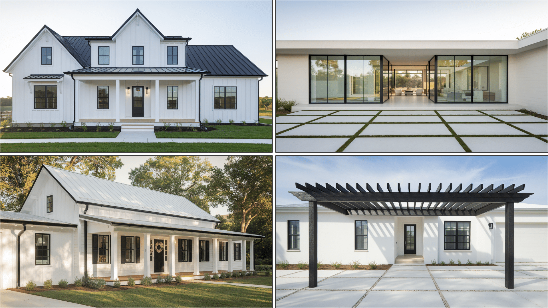 single story white house black trim