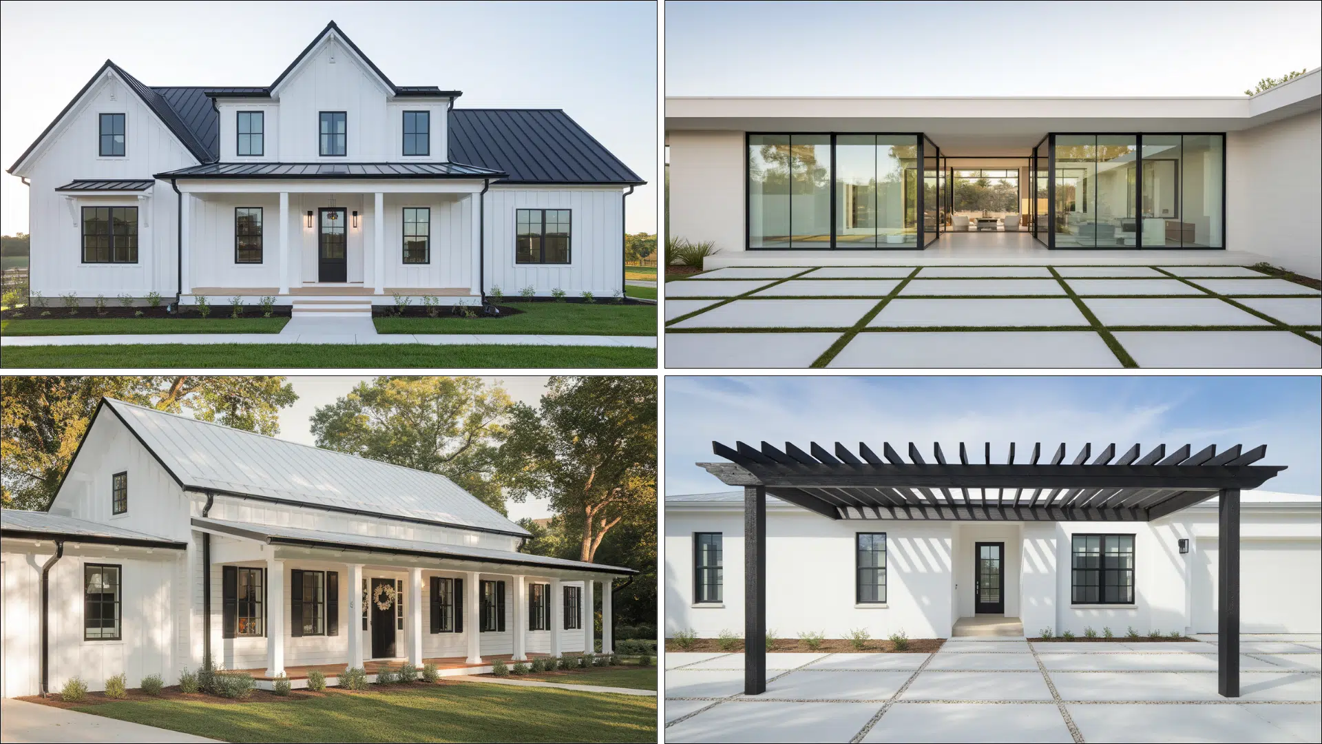 single story white house black trim