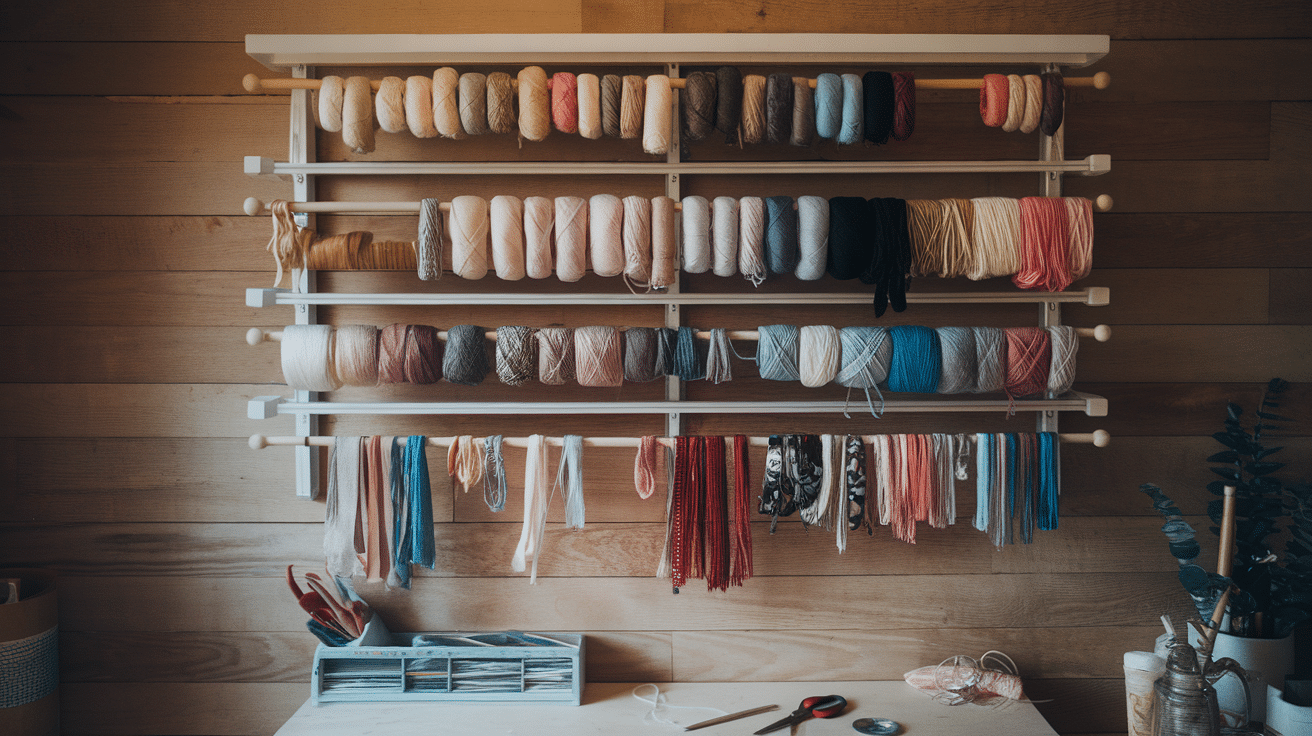 wall mounted ribbon or yarn rack