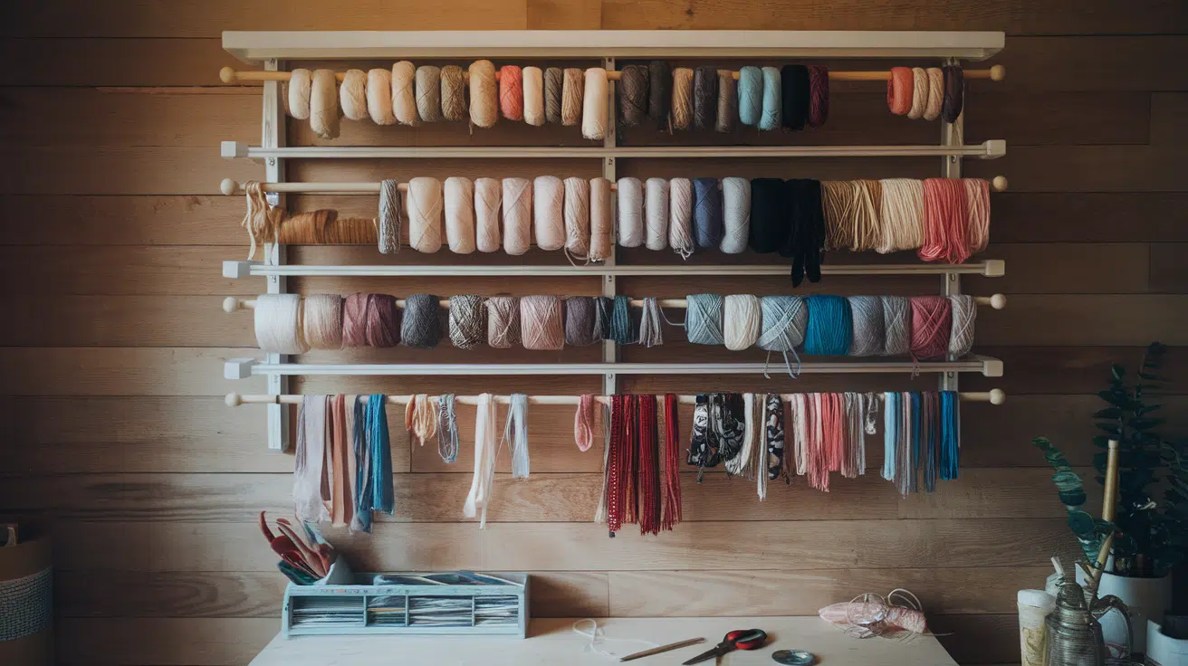 wall mounted ribbon or yarn rack