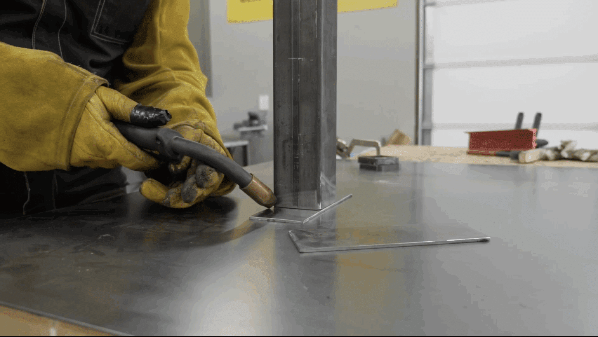 weld flat bar onto support pieces