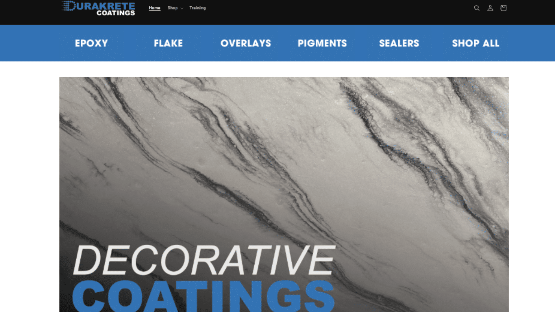 Durakrete Coatings website featuring decorative concrete coating products and epoxy solutions.