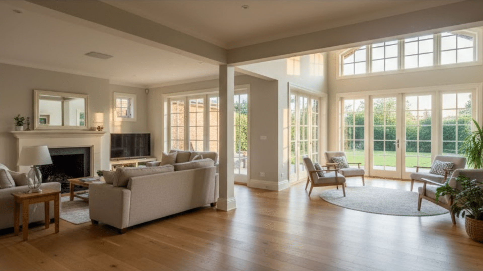 spacious rear home extension with open living area, large windows, and abundant natural light.