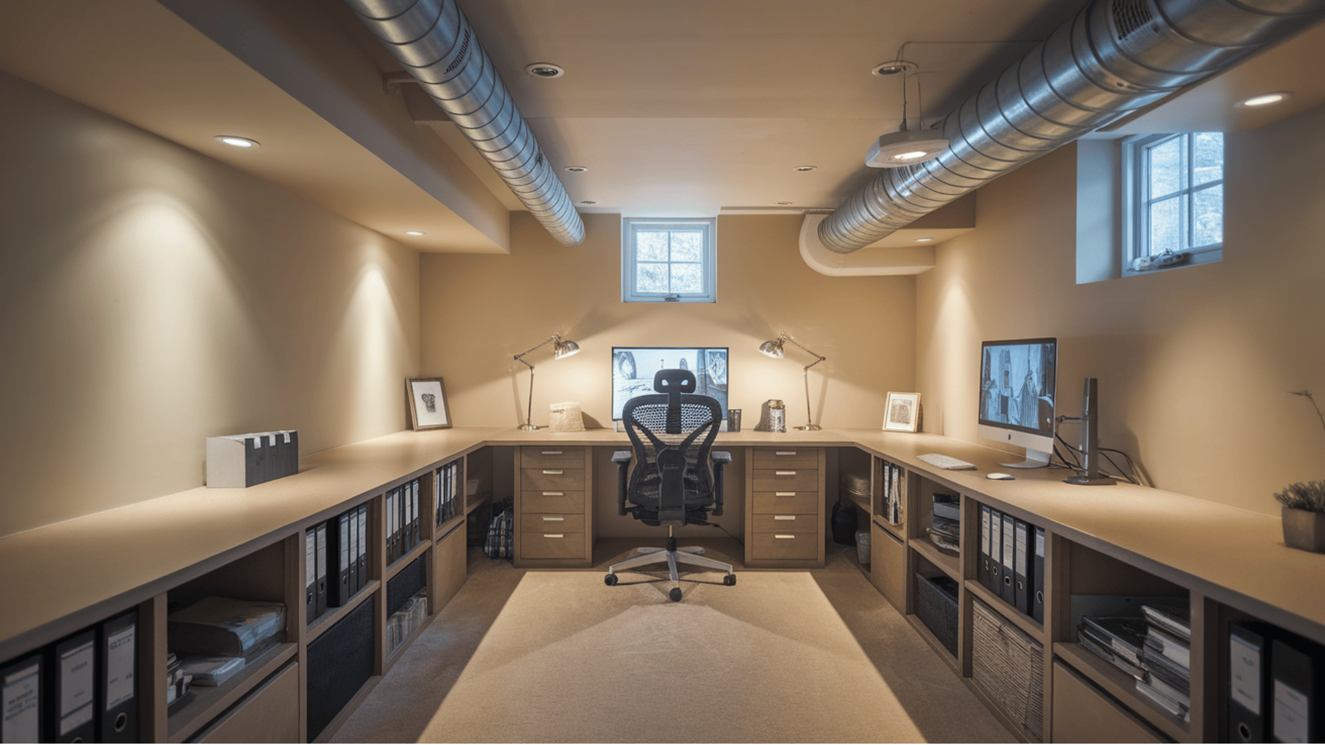 before-and-after basement showing an outdated dark room renovated in a modern style