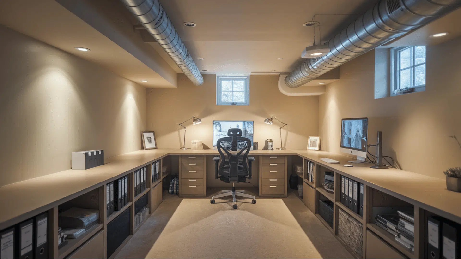 before-and-after basement showing an outdated dark room renovated in a modern style