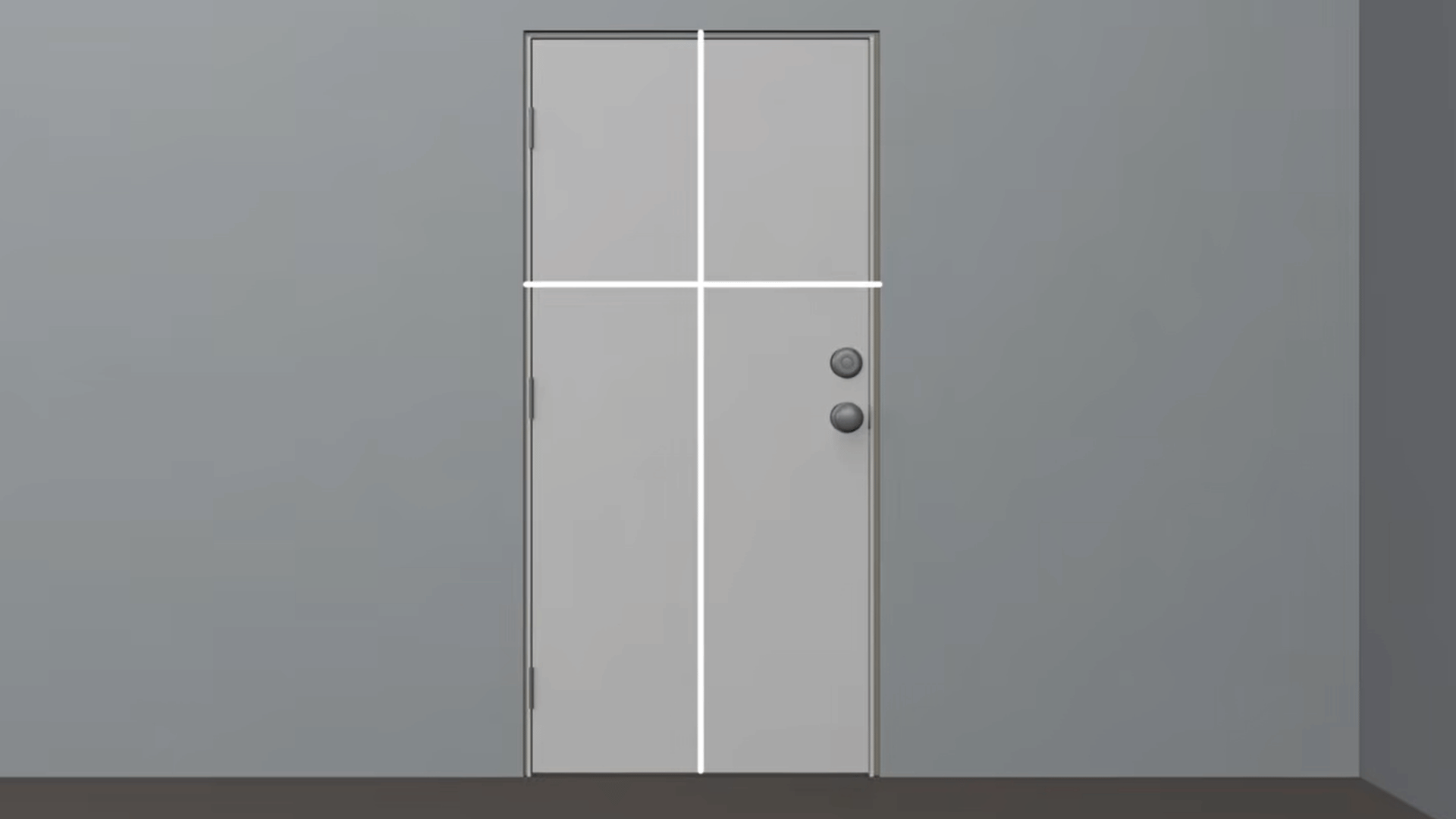 White door illustration showing vertical and horizontal alignment reference lines.