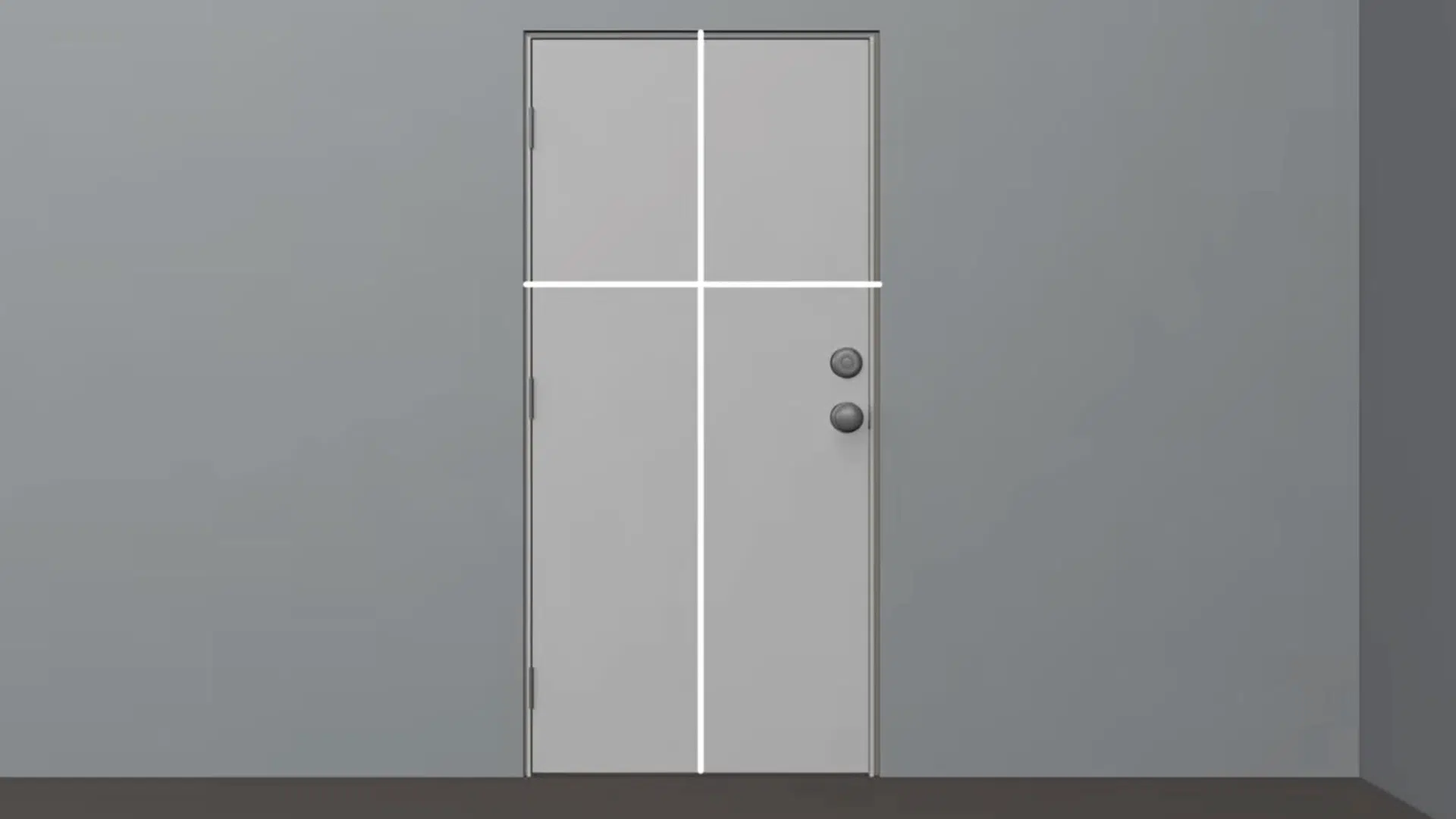 White door illustration showing vertical and horizontal alignment reference lines.