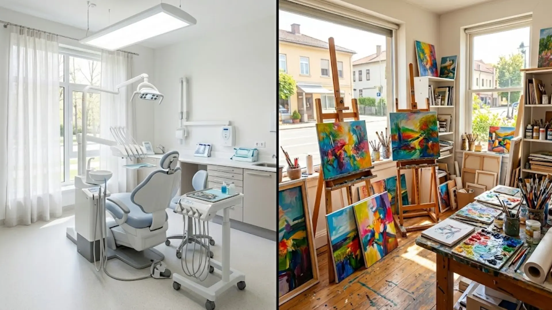 Dental clinic and art studio showing daylight lighting for precision, detail, and accurate color visibility