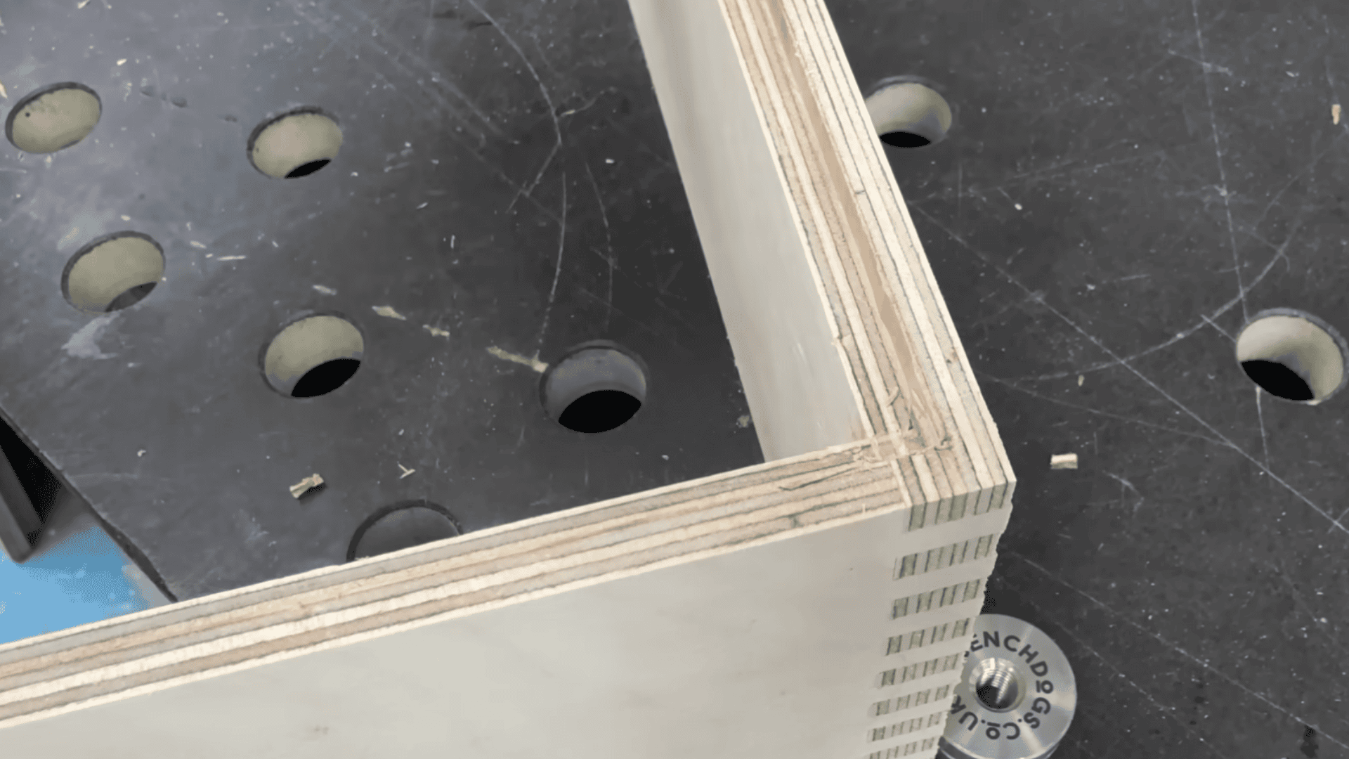 dry-fitted box joint with flush corners, base groove, and trimmed finger joints before final assembly.