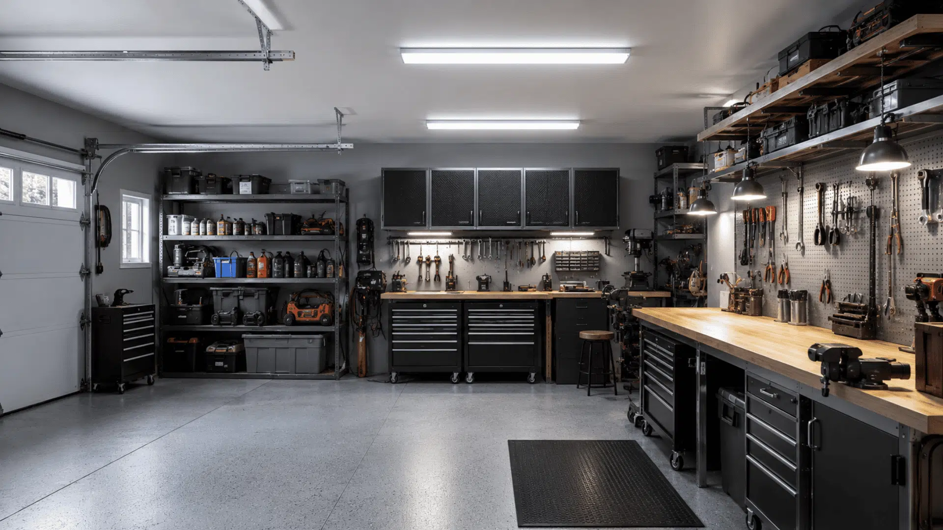Garage workshop lit with broad daylight 6000K lighting