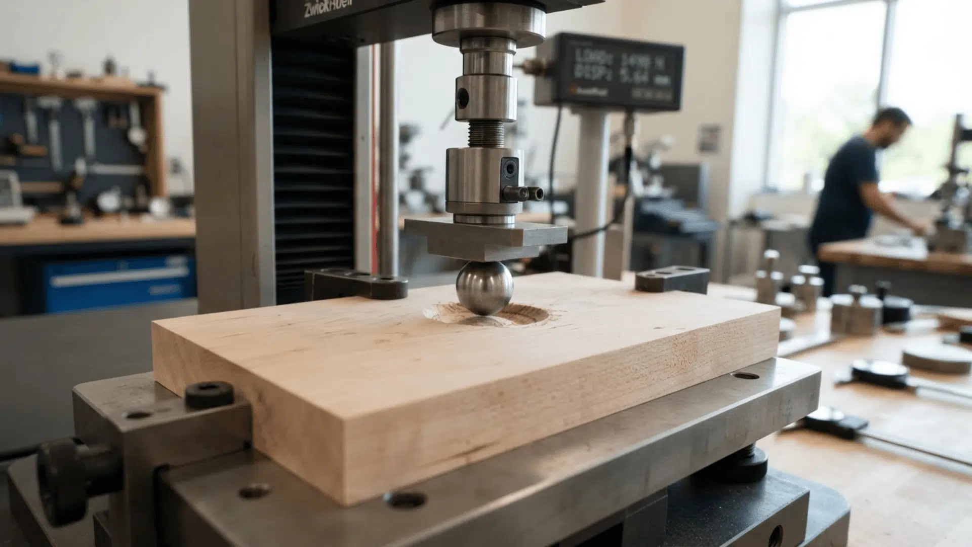 janka hardness machine testing the dent resistance of hard maple wood