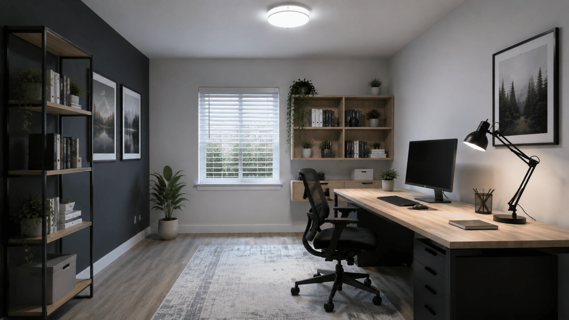 Home office lit with crisp white 4200K lighting