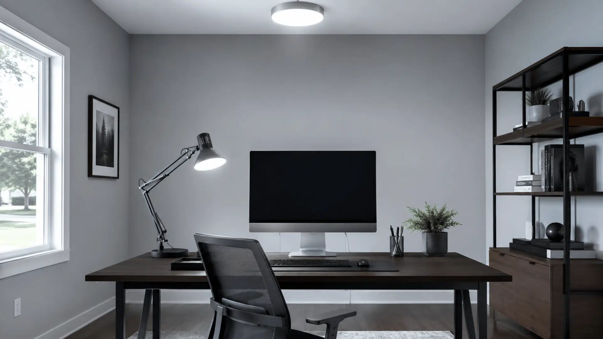Home office lit with crisp daylight 6000K lighting
