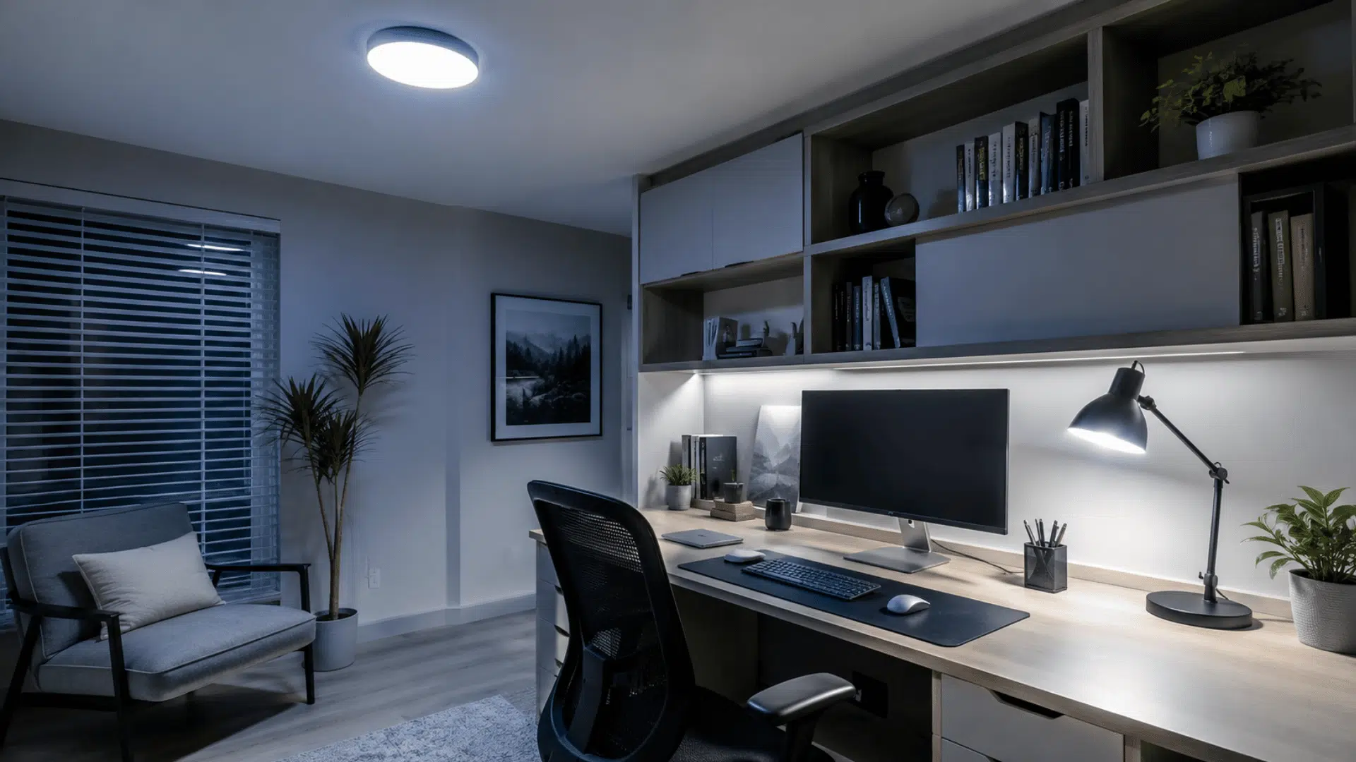 Home office lit with cool daylight 5500K lighting