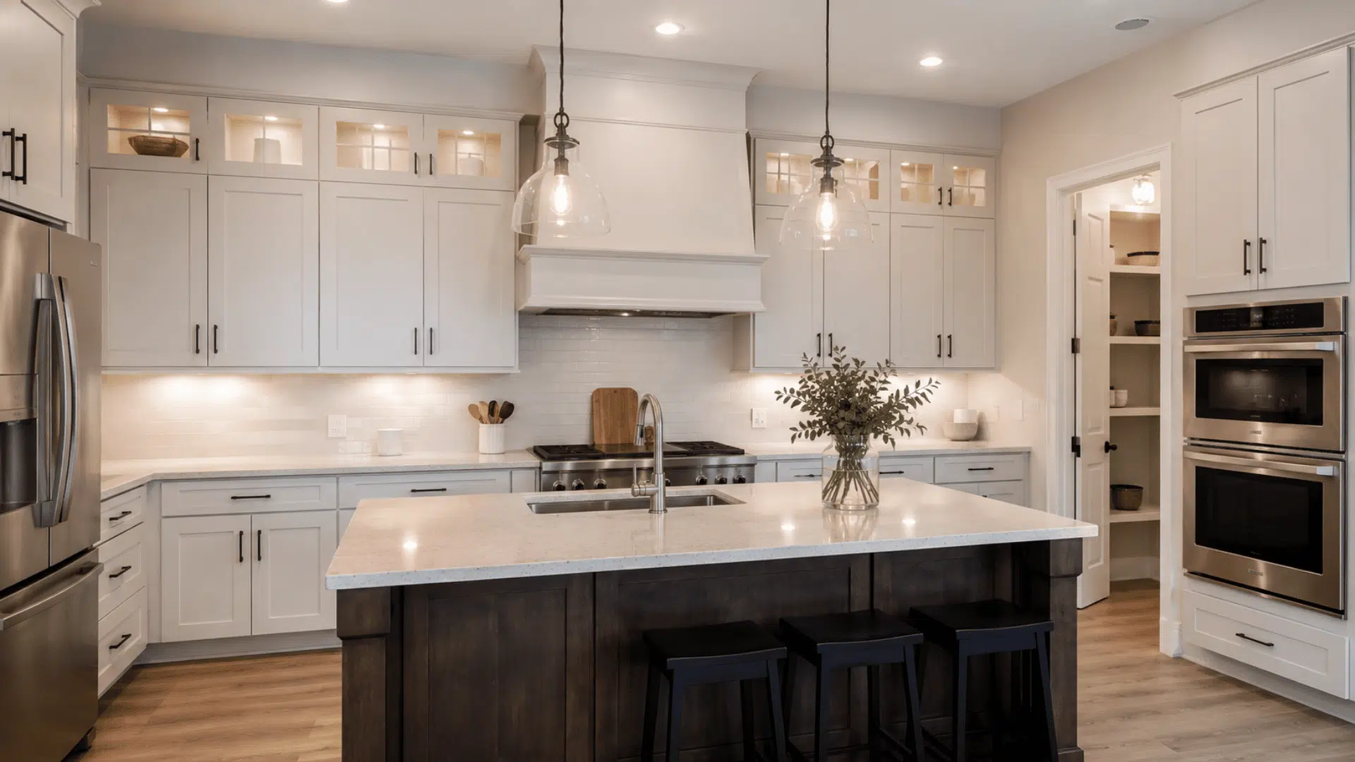 Kitchen lit with bright white 3500K lighting