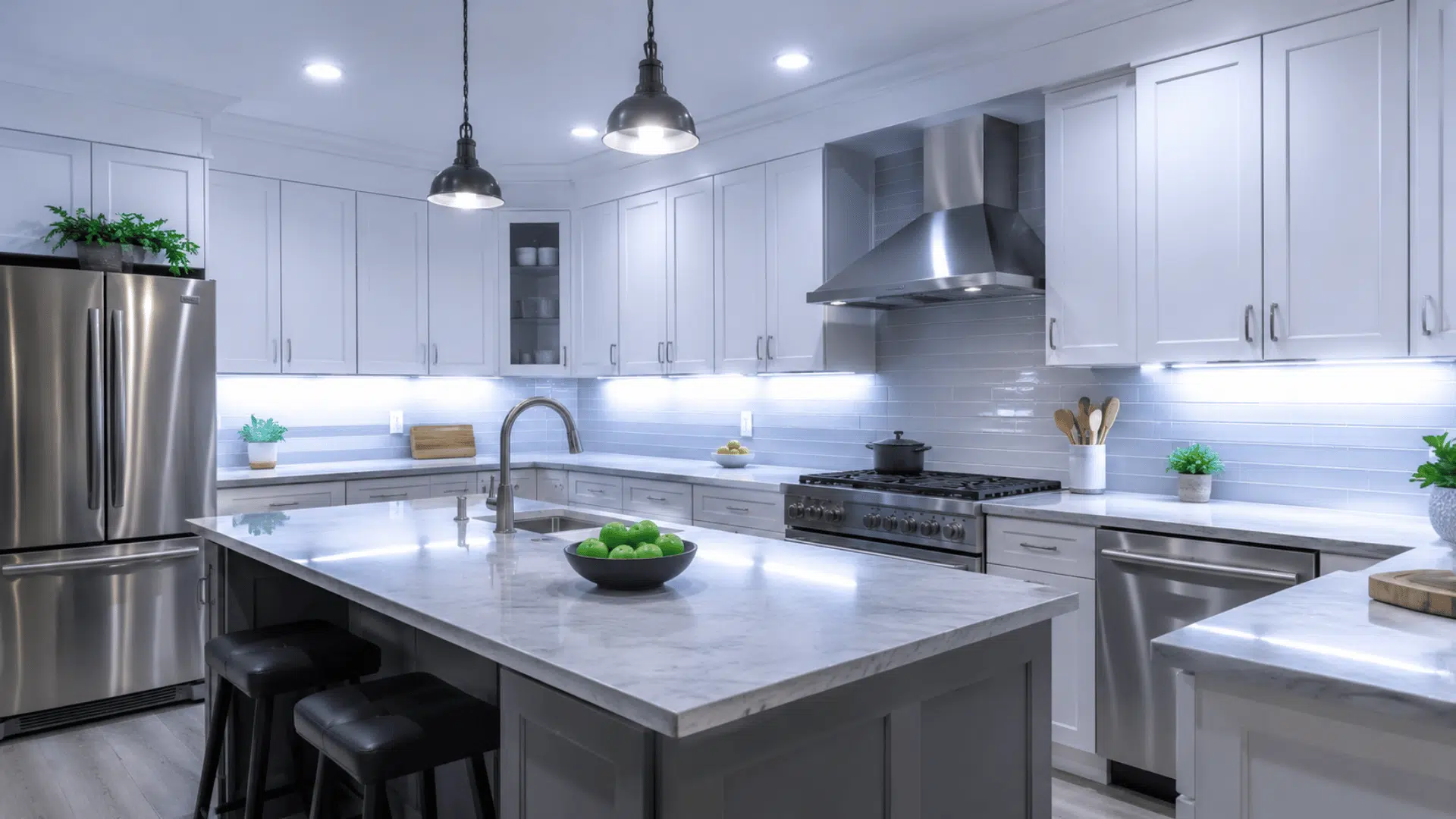Kitchen lit with crisp daylight 6000K lighting
