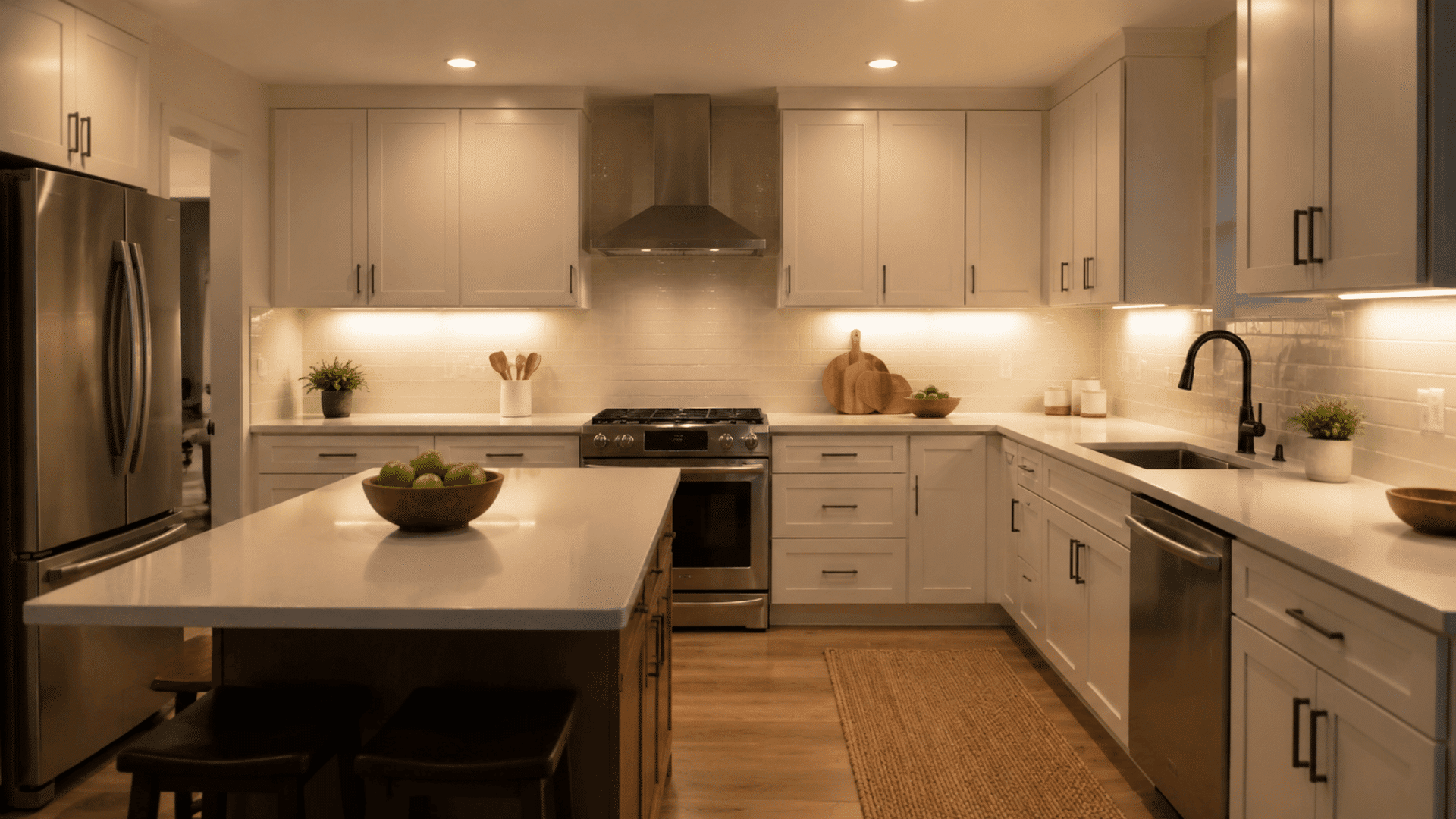 Kitchen lit with neutral white 3500K lighting