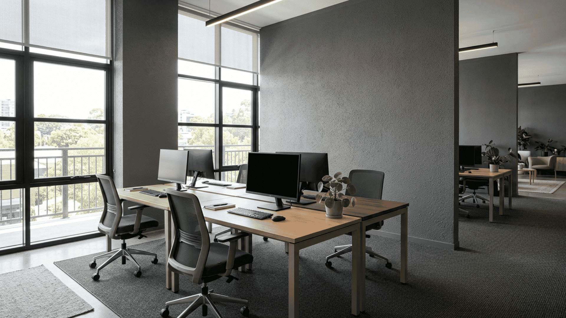 Office wall with finish in commercial space