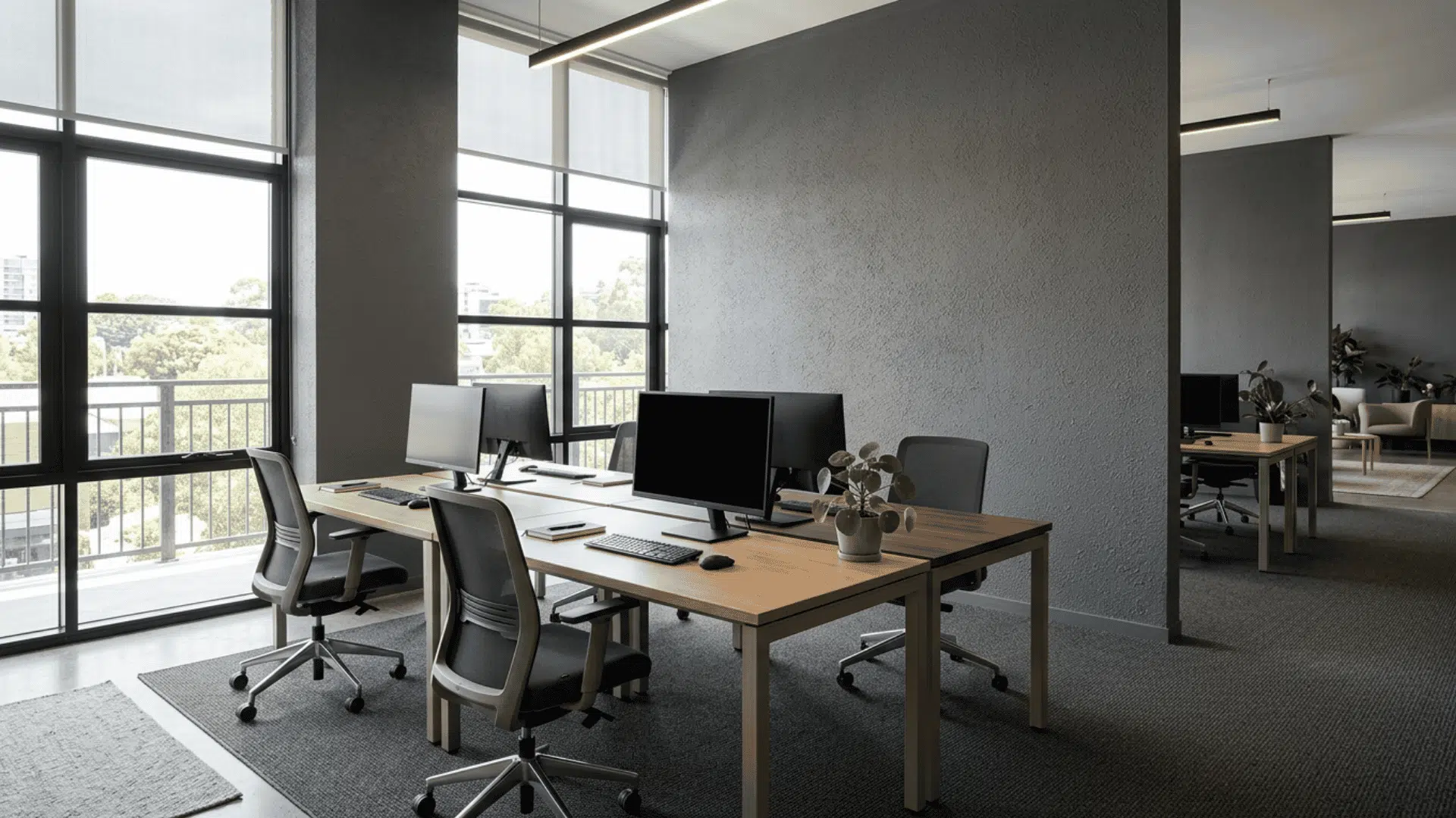 Office wall with finish in commercial space