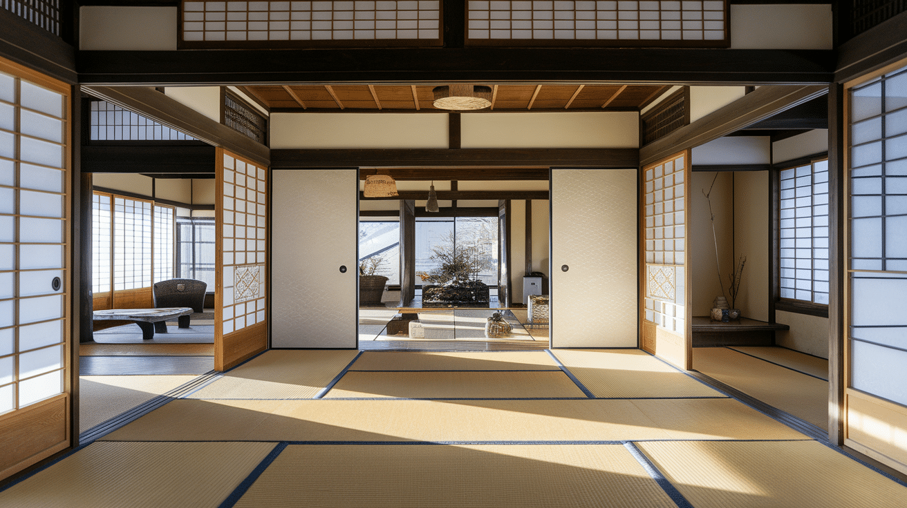 open Japanese-style room with sliding doors creating a flexible layout and smooth room flow.