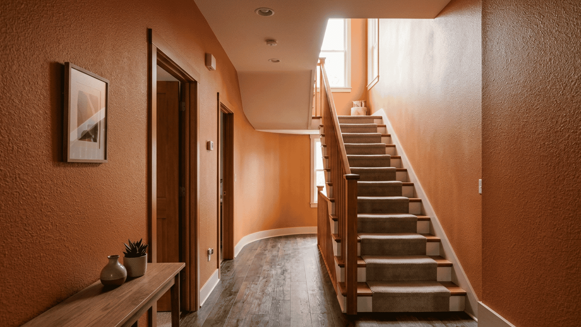 Hallway wall with consistent finish