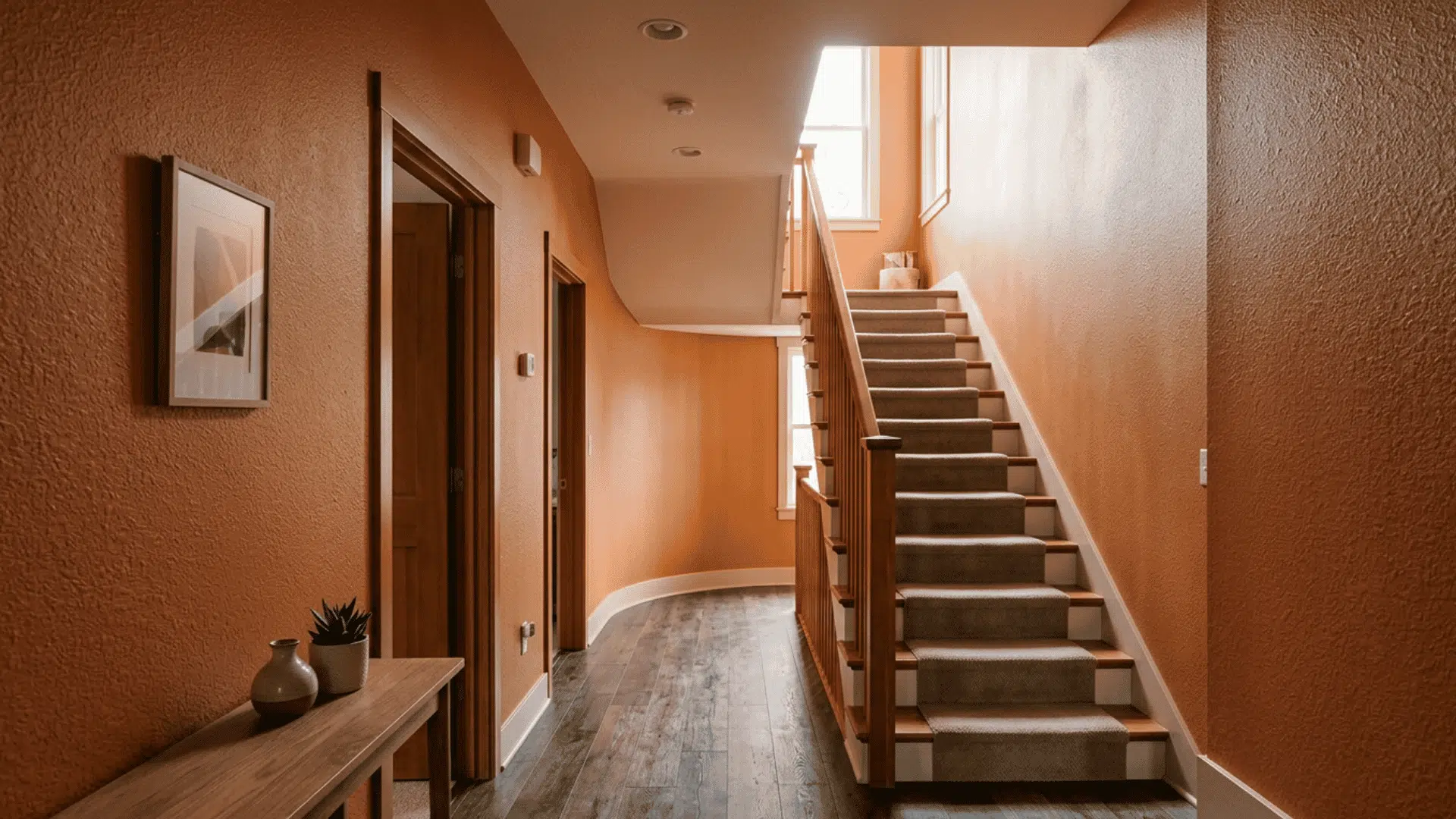 Hallway wall with consistent finish