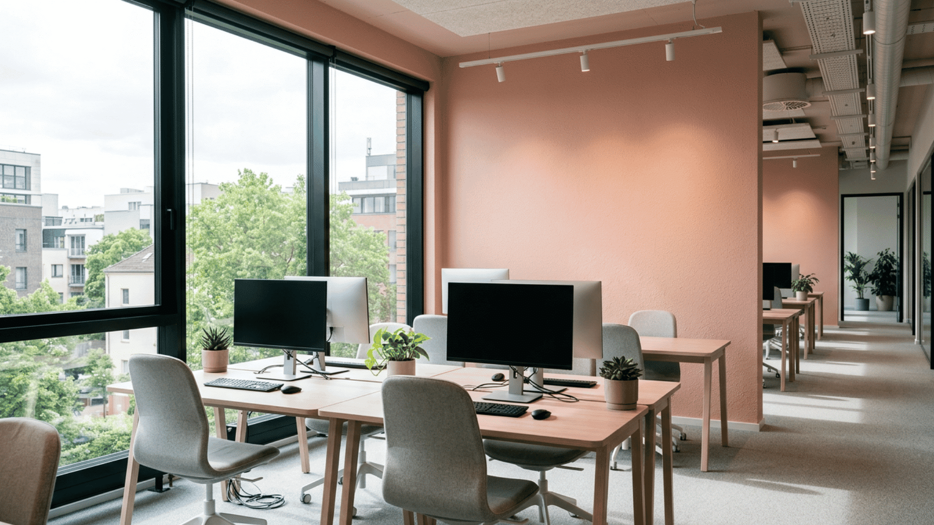 Office wall with light orange peel texture finish