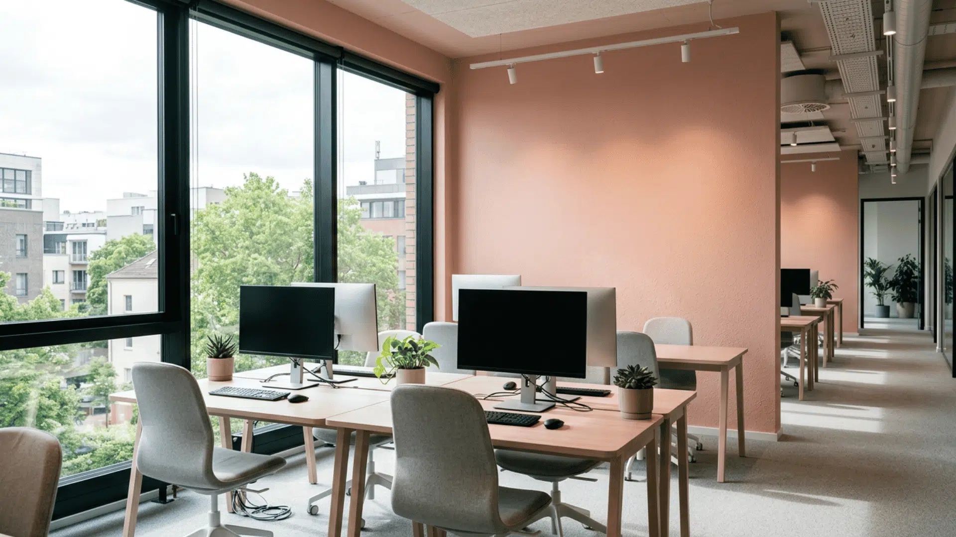Office wall with light orange peel texture finish