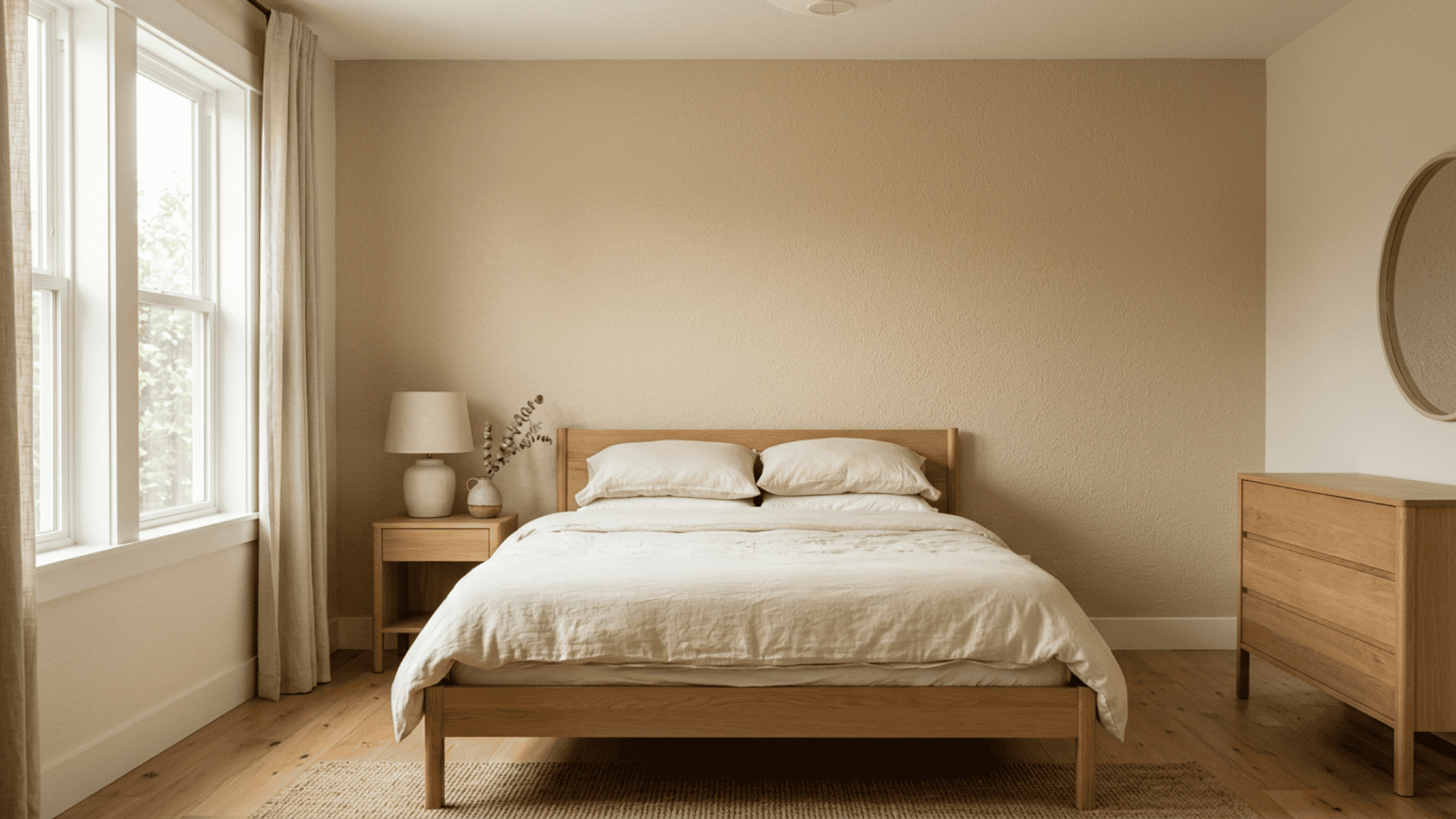 Bedroom wall with subtle orange peel texture finish