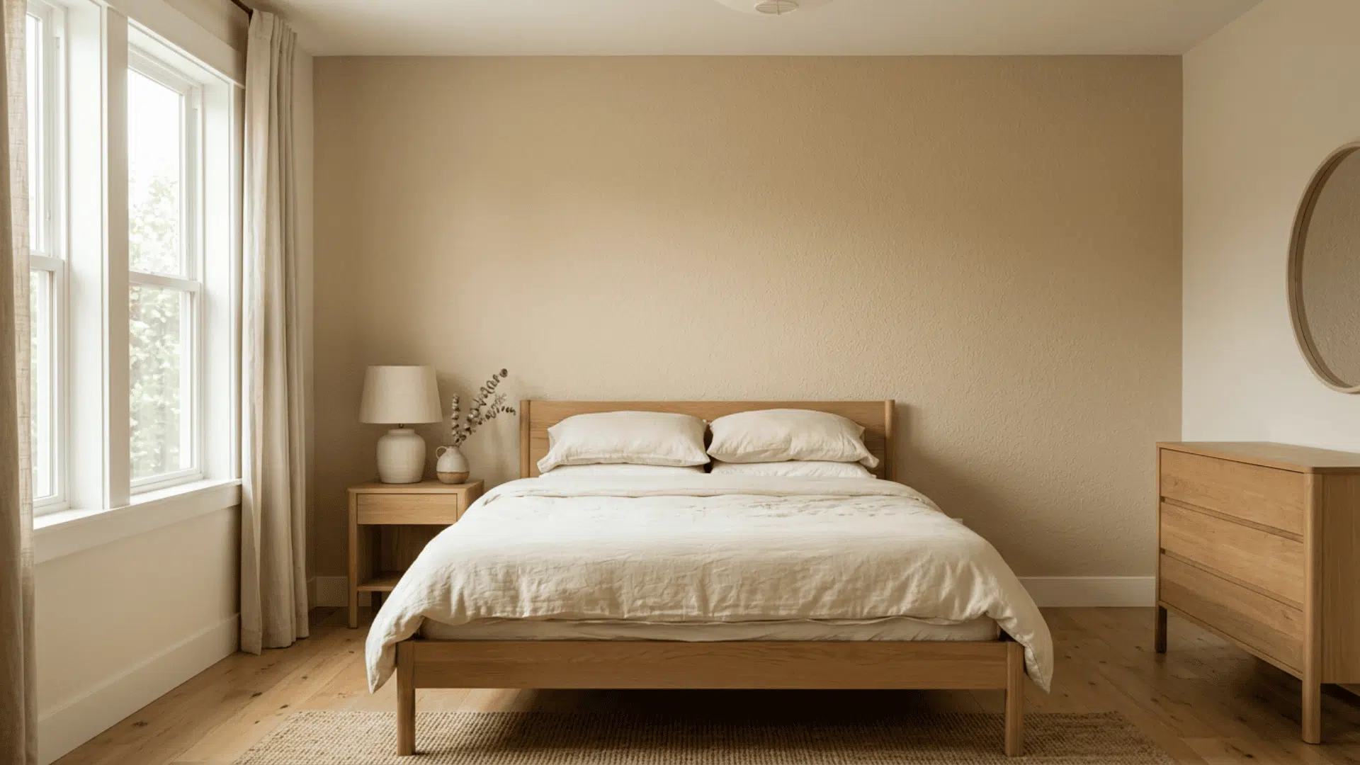 Bedroom wall with subtle orange peel texture finish