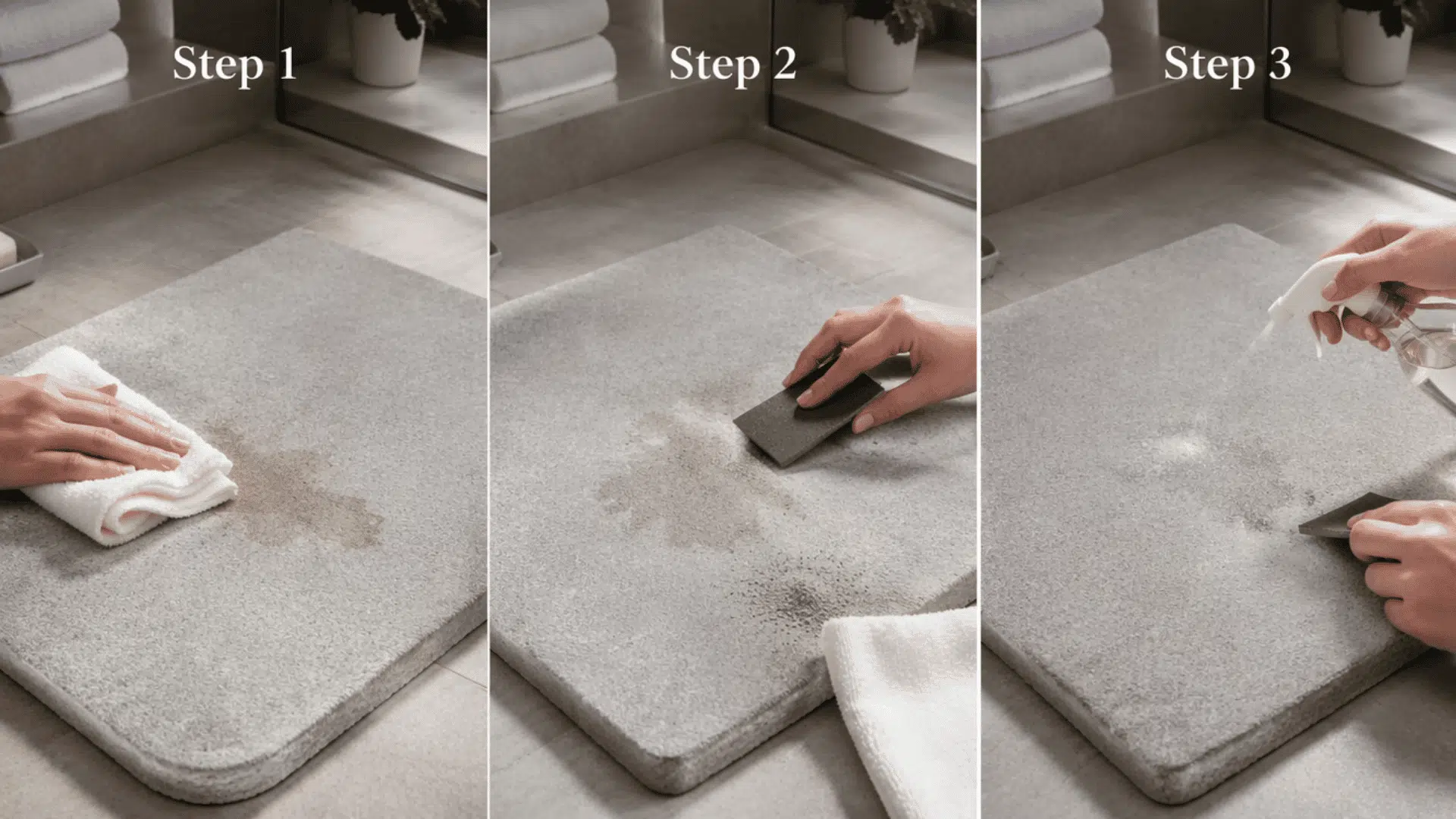 Stone bath mat stain removal with blotting sanding