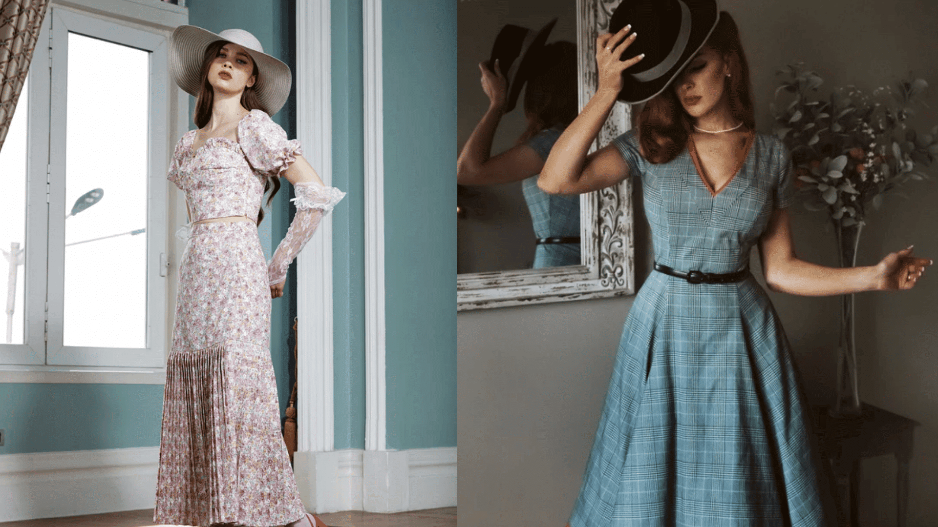Retro styled outfit compared with authentic vintage dress