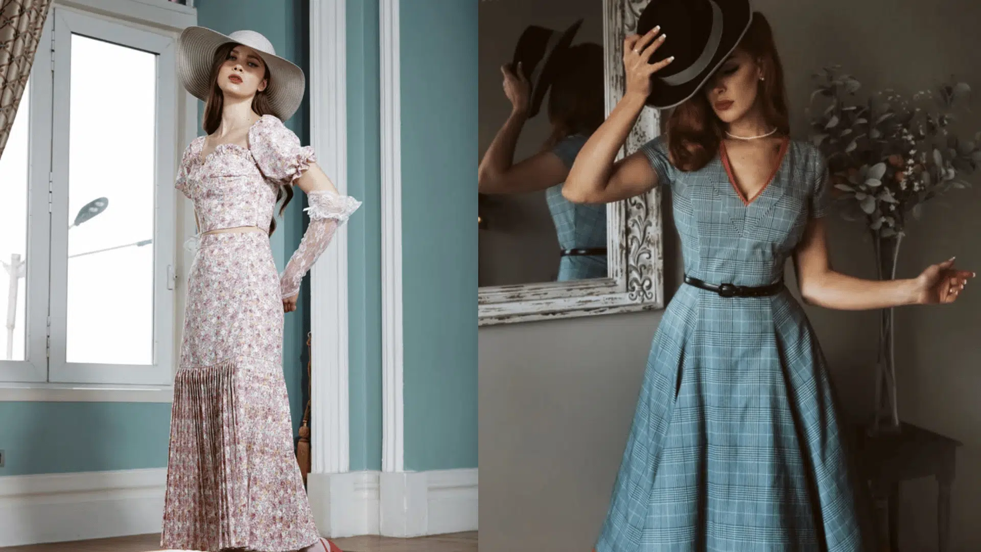 Retro styled outfit compared with authentic vintage dress