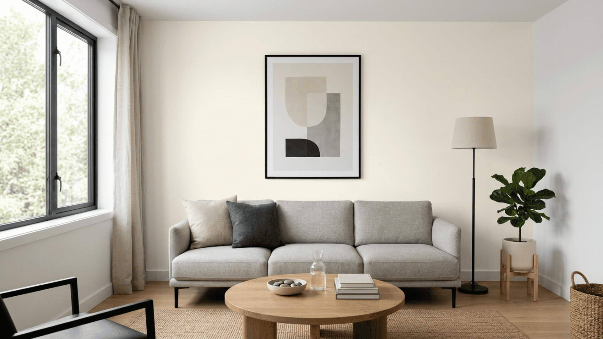 Living room with a smooth flat painted wall finish