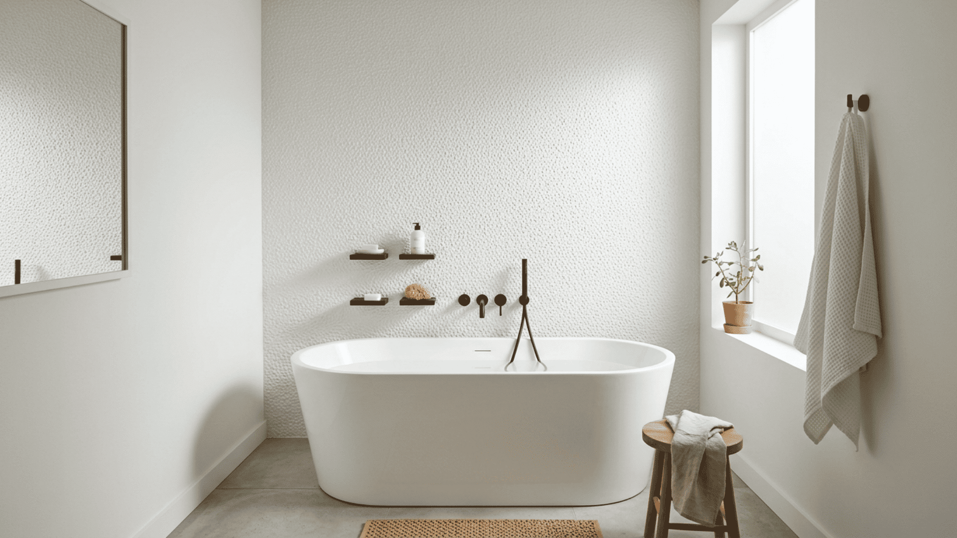 Bathroom wall with small raised stipple texture