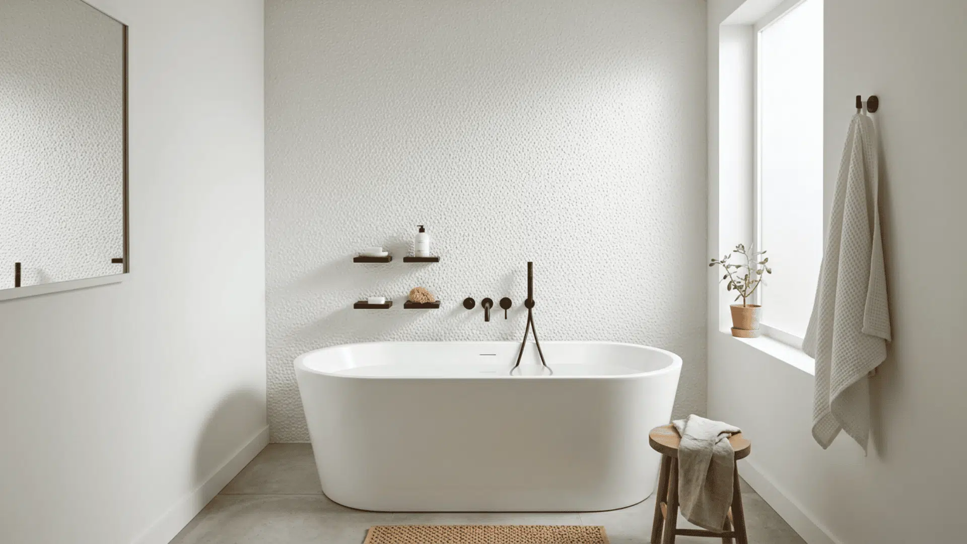Bathroom wall with small raised stipple texture