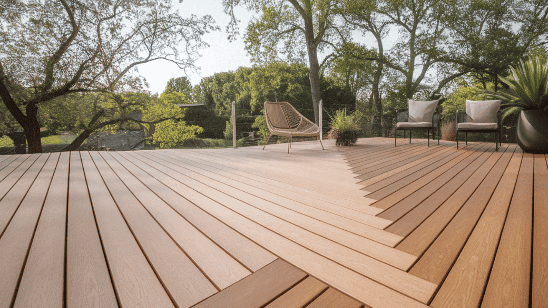 straight-line wooden deck layout with parallel boards creates a clean and spacious outdoor design.