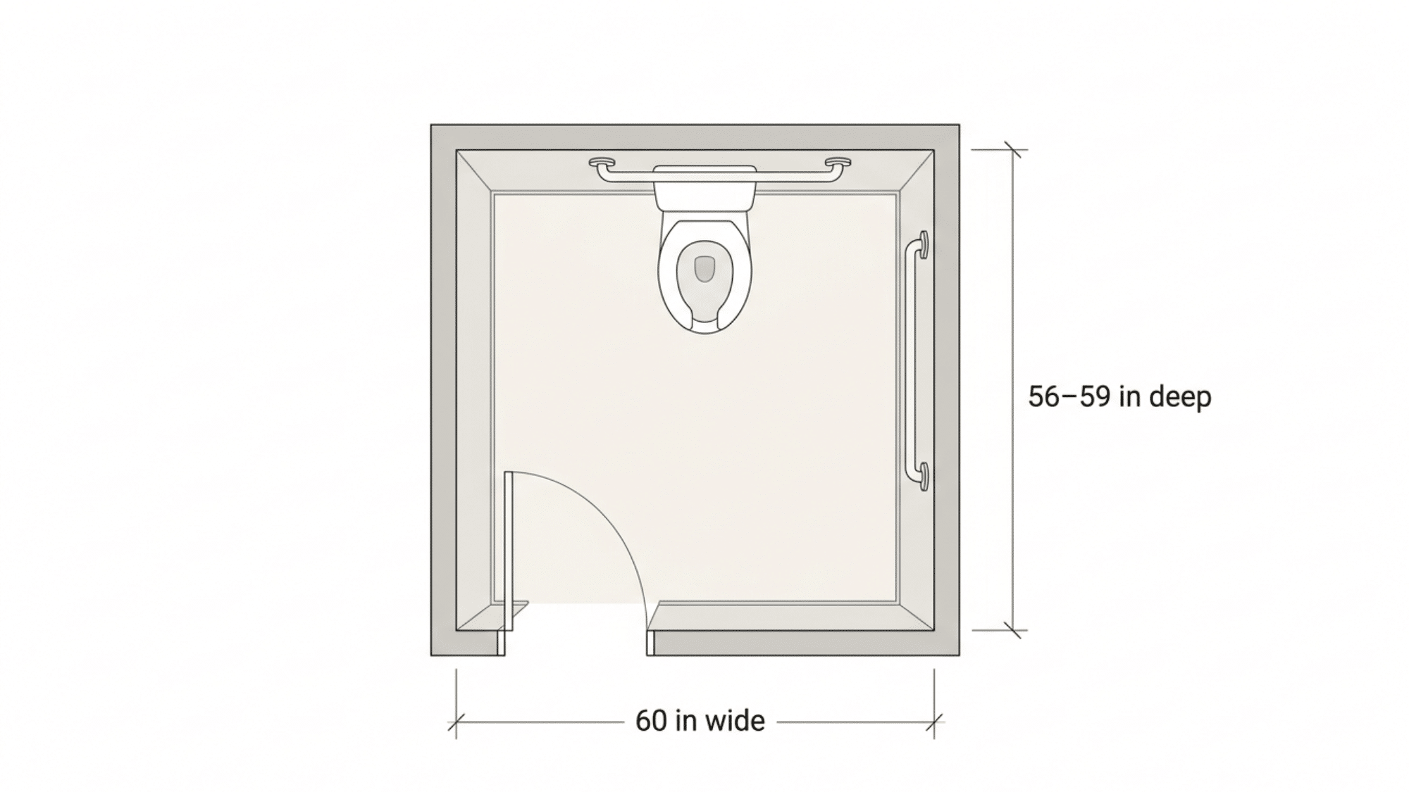 Accessible toilet room plan with 60-inch width and 56&ndash;59-inch depth.