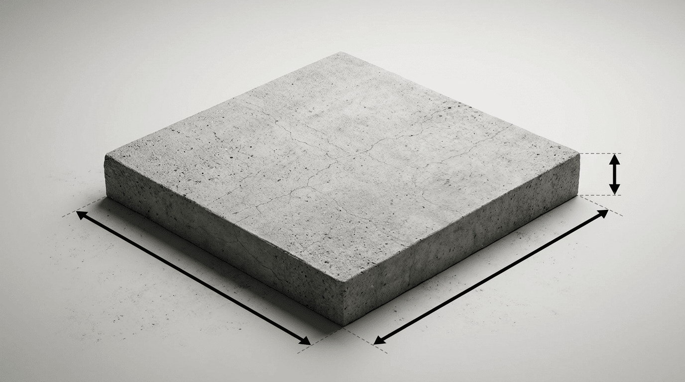 concrete slab showing length width and thickness dimensions