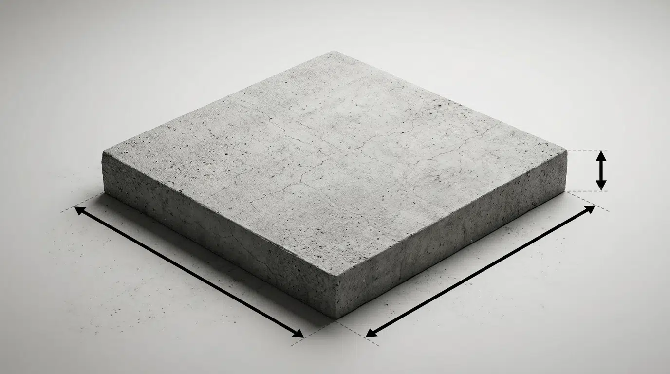 concrete slab showing length width and thickness dimensions