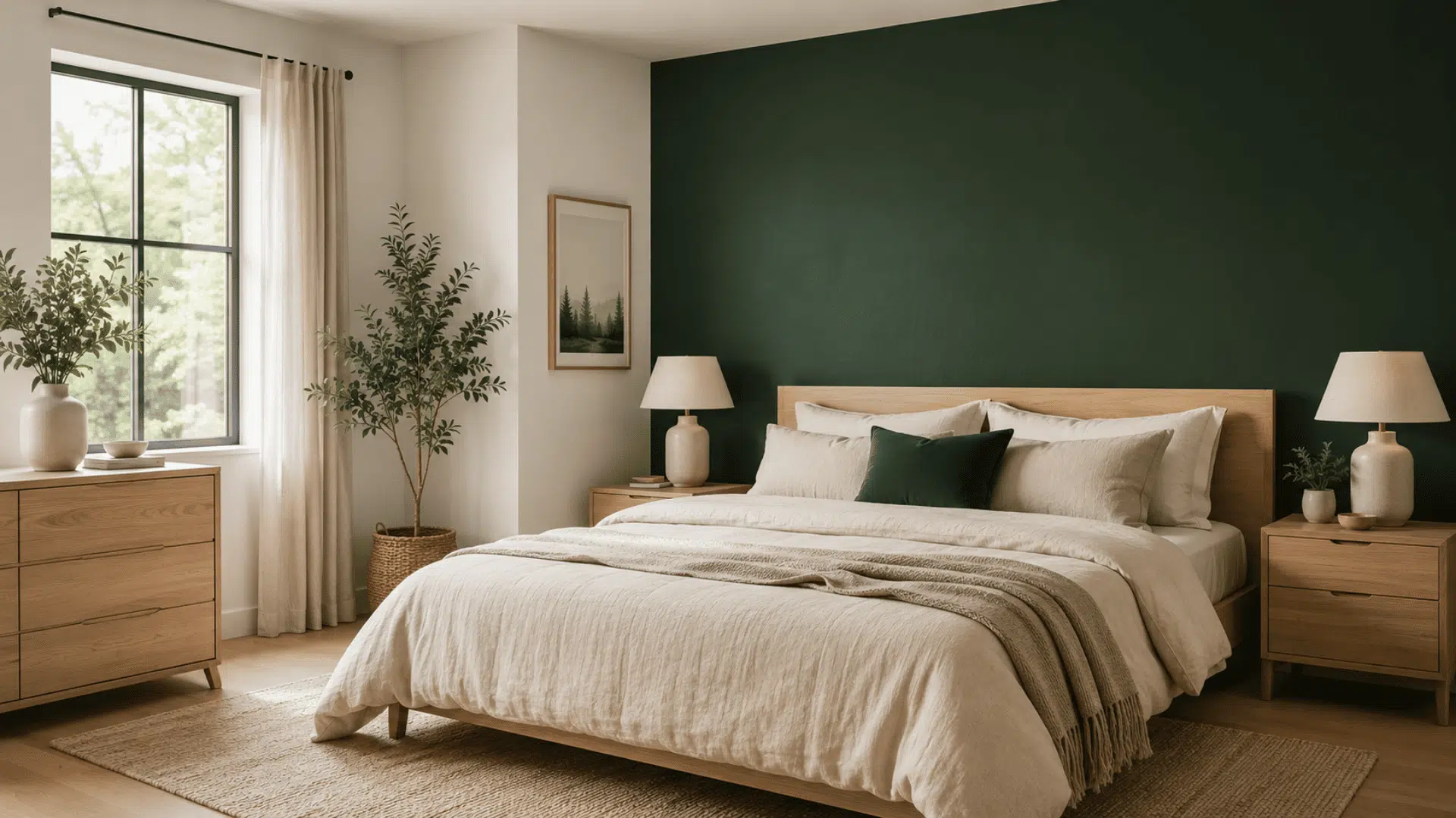 Bedroom design using emphasis by color with an accent wall