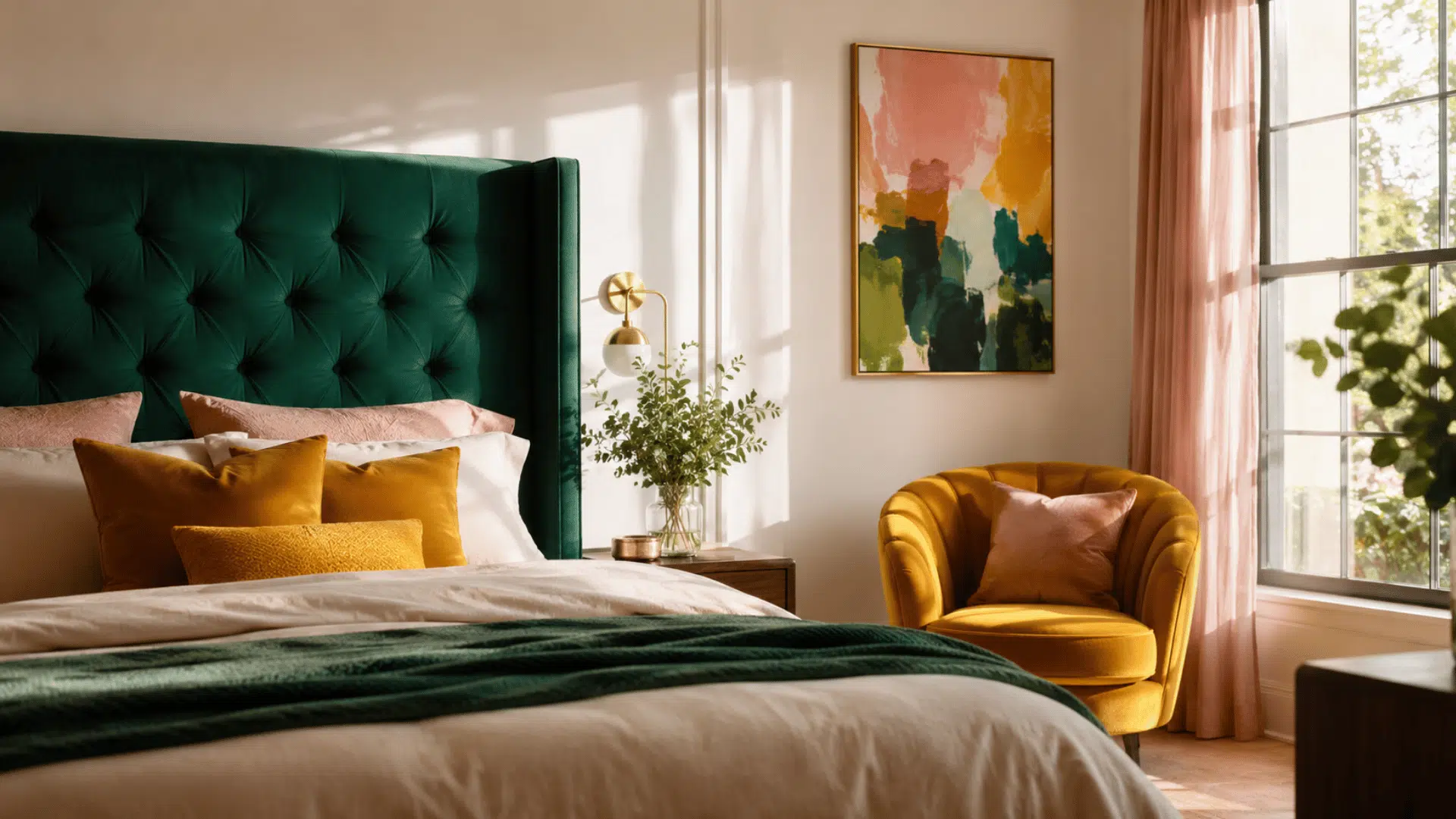 Colorful bedroom showing emphasis by color and placement
