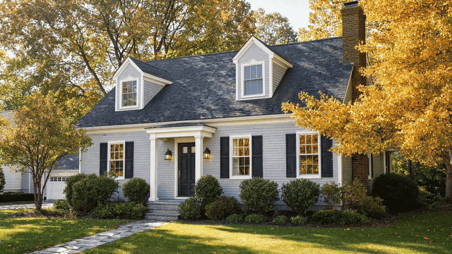 Classic gable dormer with a peaked roof on a Colonial-style home