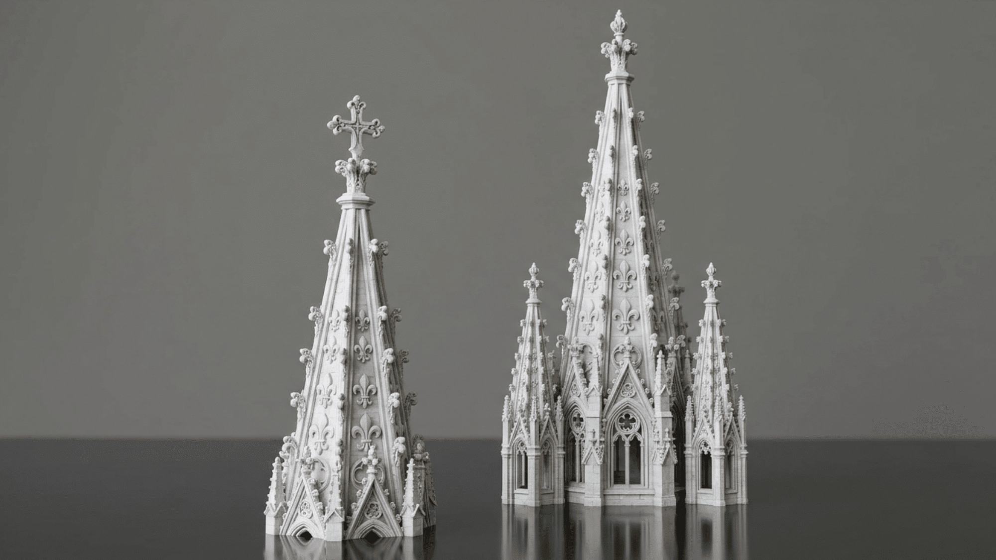 Gothic architectural spires with intricate details showcasing towering structures, pointed designs, and historic European craftsmanship.
