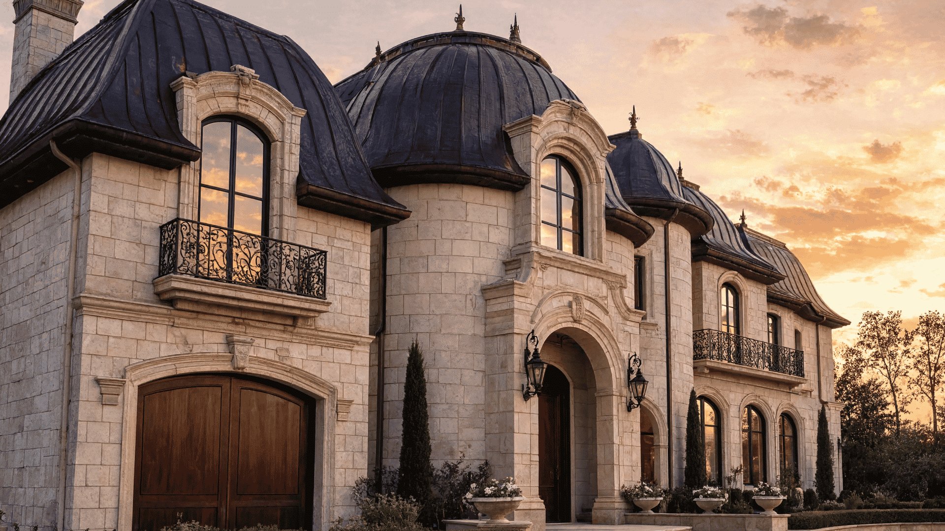 Elegant arched dormer with a curved roof on a luxury home
